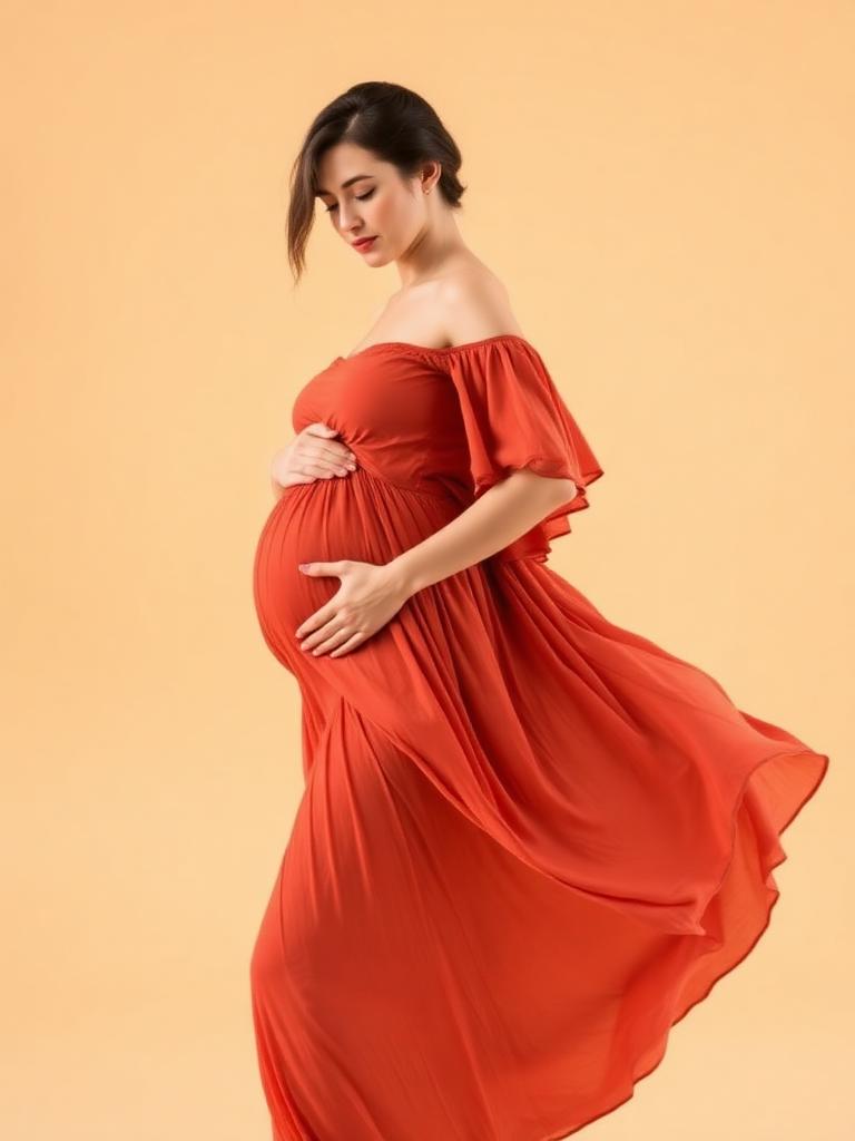 Pregnant woman in flowing dress