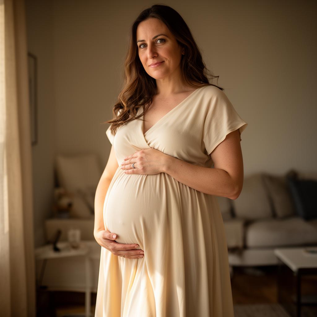 Pregnant woman in flowing dress